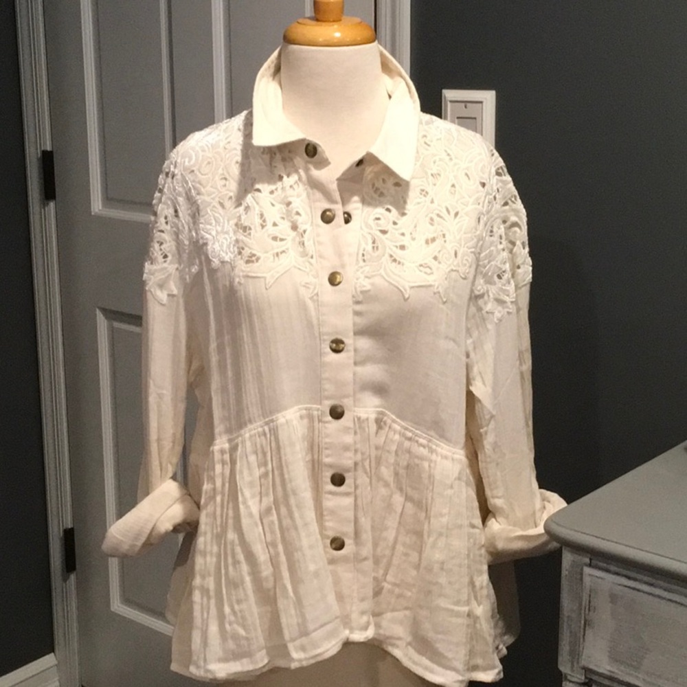Free People top with velvet and embroidery